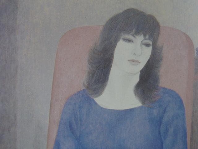 羽根万象、【凭れる】、希少な大判額装用画集より、美品、日本人画家