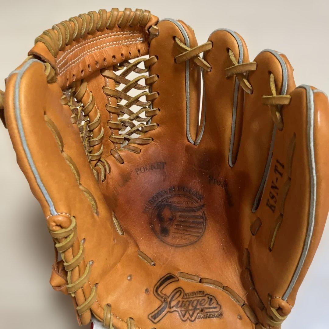 【美品】グローブ　スラッガー　久保田　野球　オレンジ　軟式　内野　モデル
