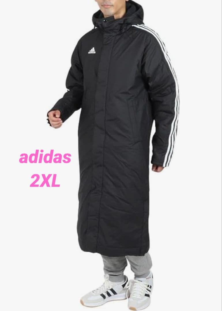 【美品】adidas ベンチコート ロング　裏ボア 大きいサイズ 2XL 黒