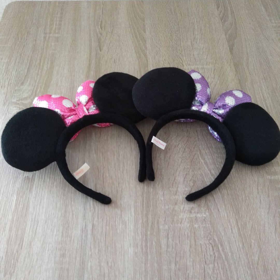 ディズニー ミニー　カチューシャ スパンコール ピンク 紫