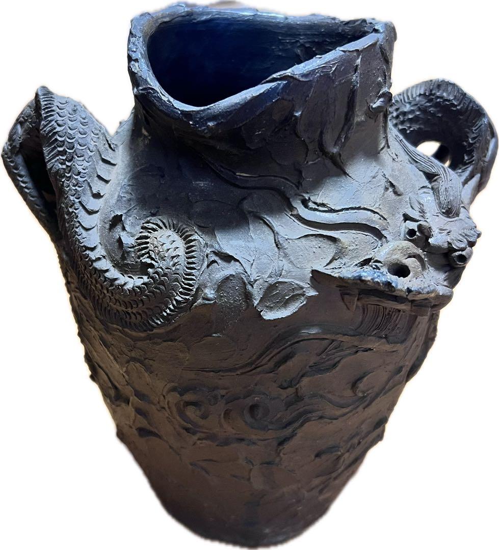 島常賀 龍巻 荒焼 壺 20cm蔵出し希少 壺屋焼 琉球陶器 飾壺 縁起物 龍神
