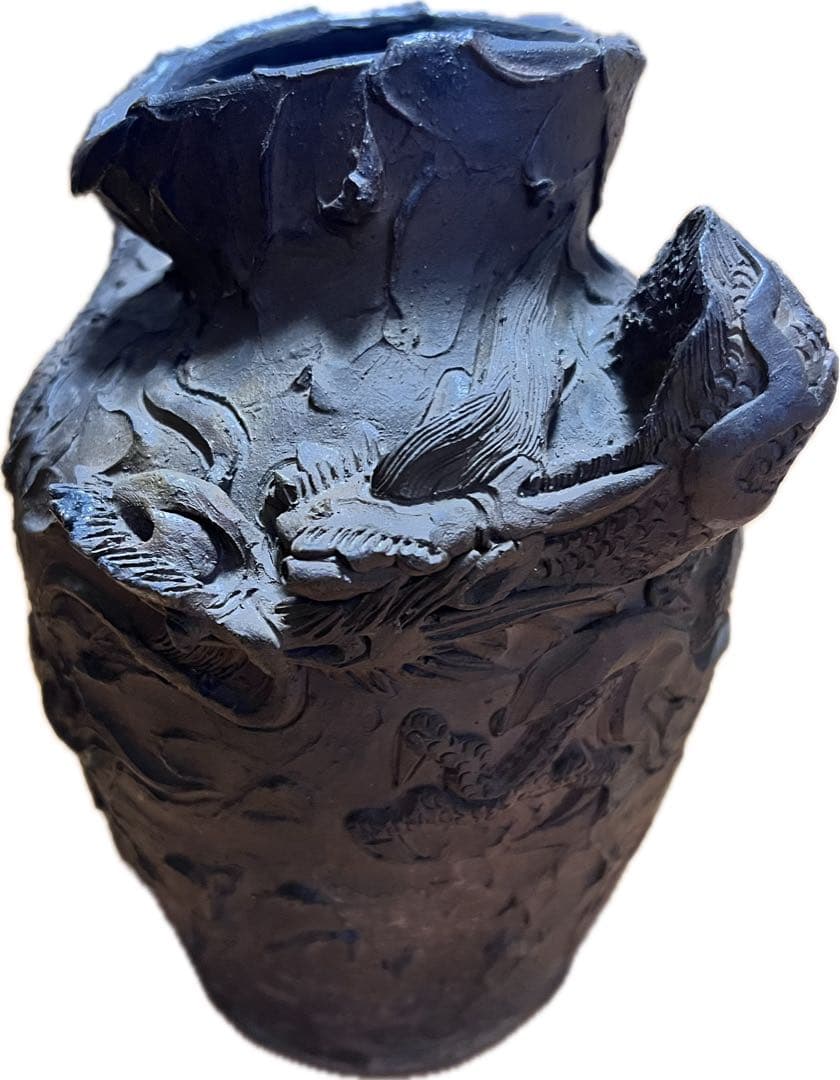 島常賀 龍巻 荒焼 壺 20cm蔵出し希少 壺屋焼 琉球陶器 飾壺 縁起物 龍神