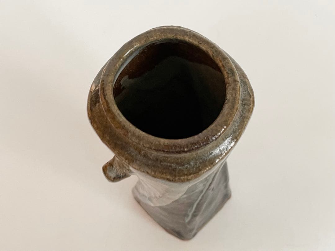 陶芸家　清水茂生　捻耳付　花入　萬古焼　花瓶　共箱　朝鮮唐津
