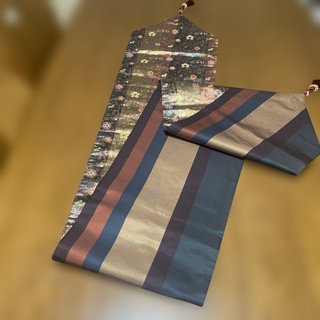 table runner 「金彩更紗」A 帯リメイク　リバーシブル　正絹