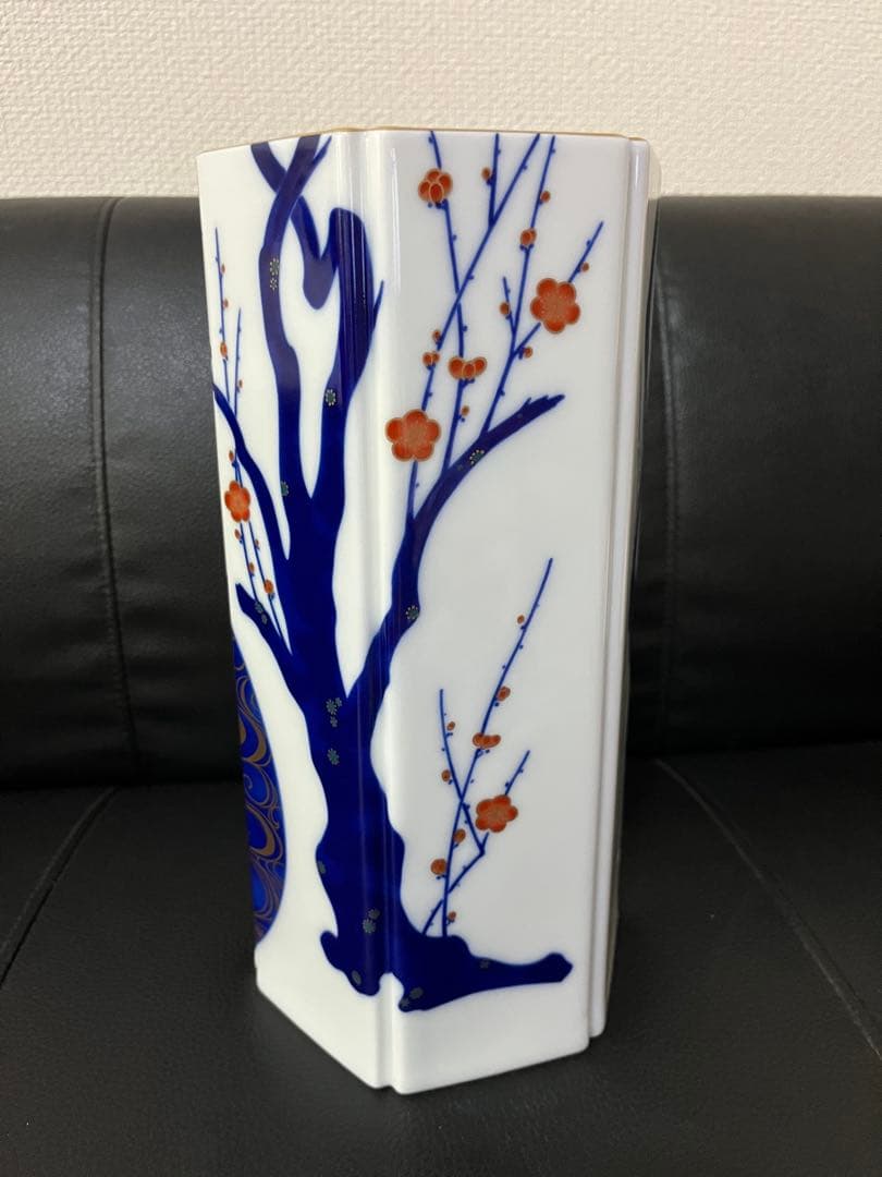 香蘭社 染錦光琳梅文 花瓶 高級品 超貴重