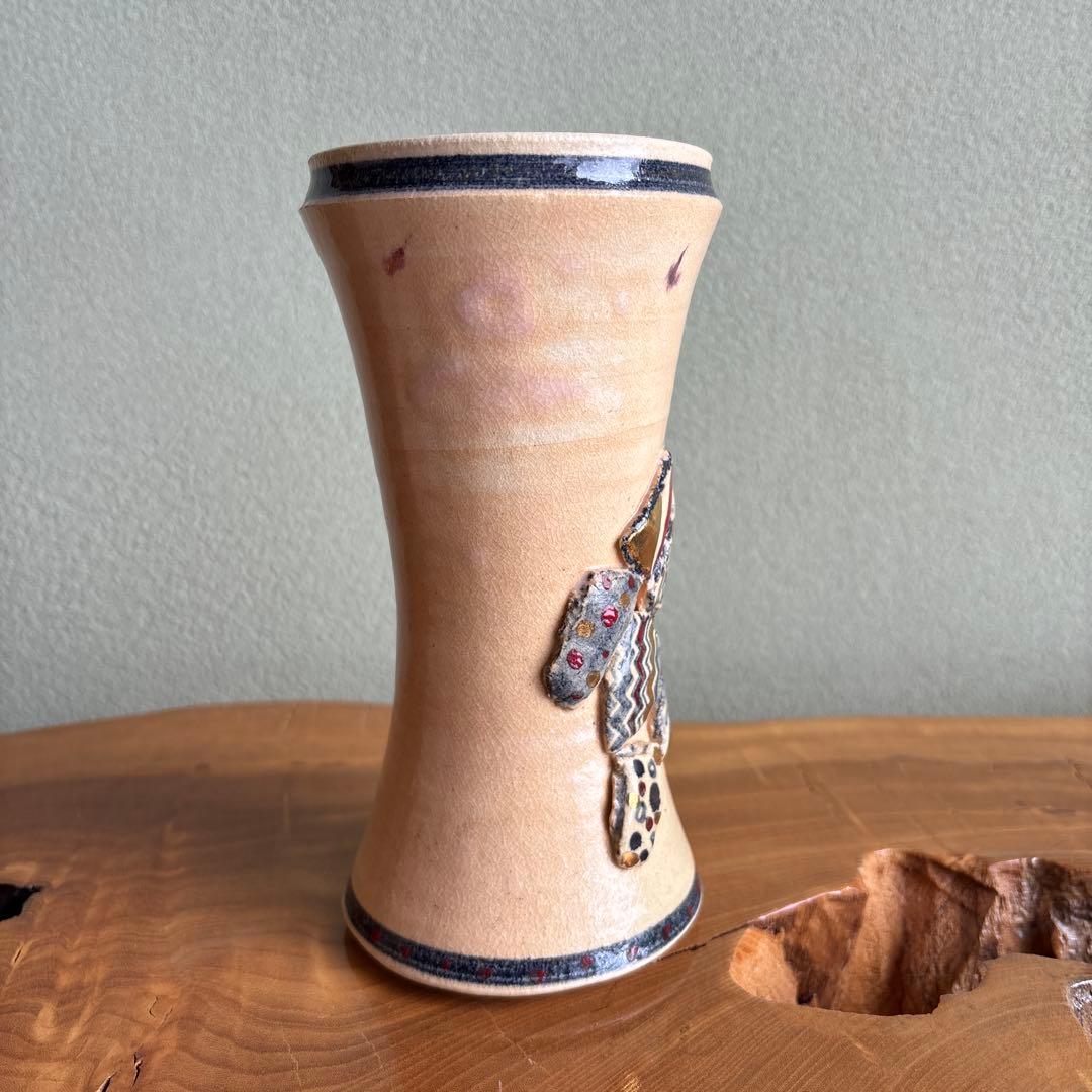 赤絵金彩花入 小崎一陽造 高さ20cm 共箱