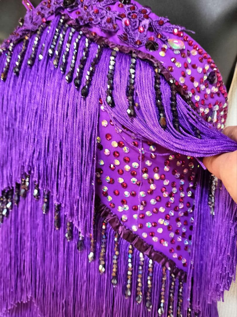 社交ダンス♡ラテン　ドレス　競技デモ用　濃い紫のチョーカー＆バングルを合わせて