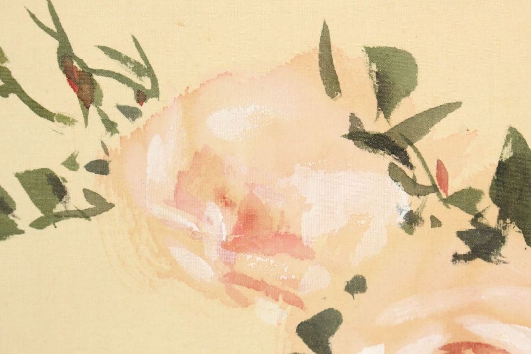 No5913 掛軸　在銘　幸野西湖　「薔薇に雀」　花鳥図　着色絹本　送料無料