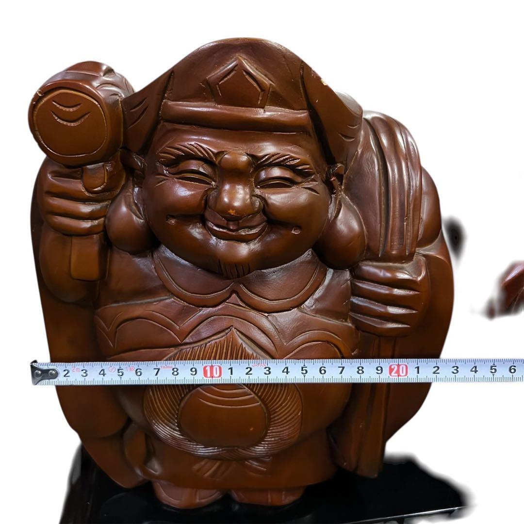木製 恵比寿 大黒天 七福神 商売繁盛 縁起物 台座付き 黒漆 螺鈿入り