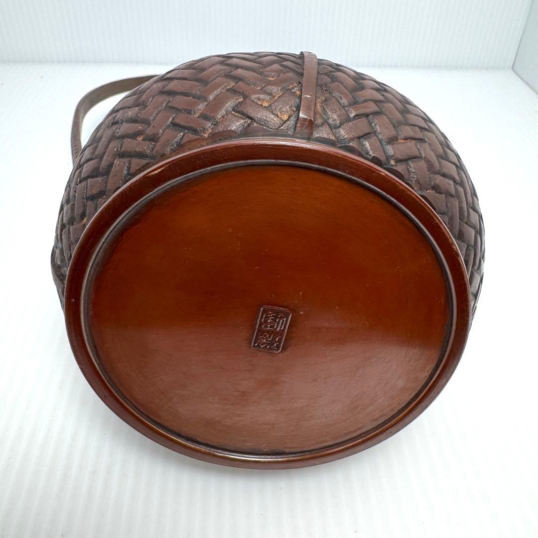 銅器 網代 手付花器 花入れ 花籠 花瓶 竹編籠 骨董品 伝統工芸