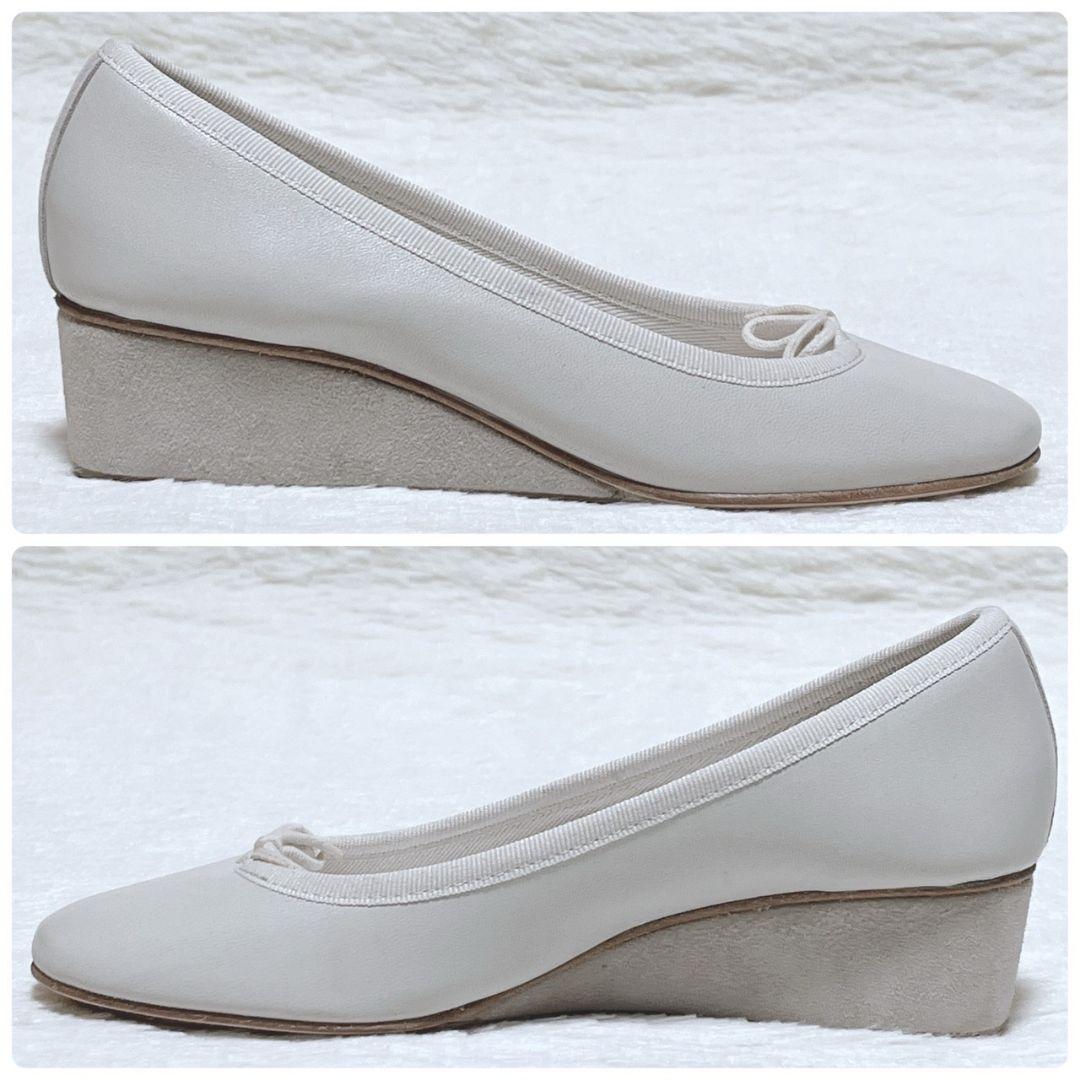 【極美品】repetto レペット ウェッジソール パンプス 白 36 リボン
