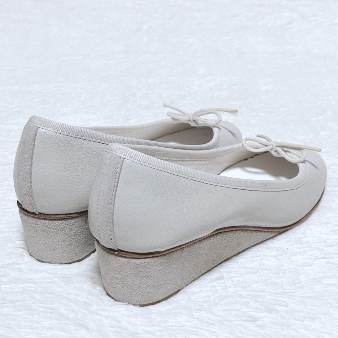 【極美品】repetto レペット ウェッジソール パンプス 白 36 リボン