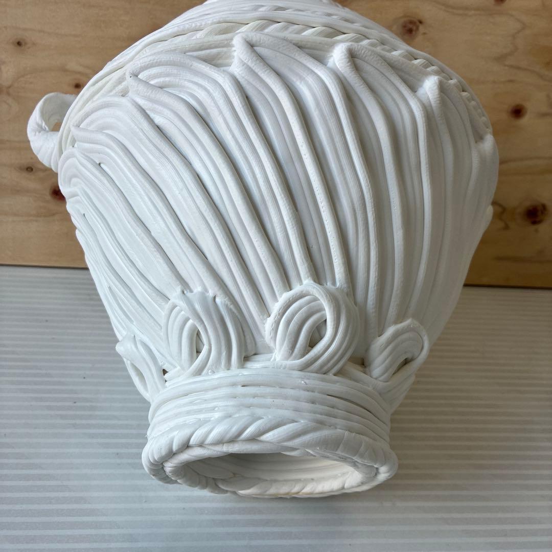 しくらめん　紲鉢　綱木紋　植木鉢　観葉植物　ホワイト　つぼ型　試作品　現品限り