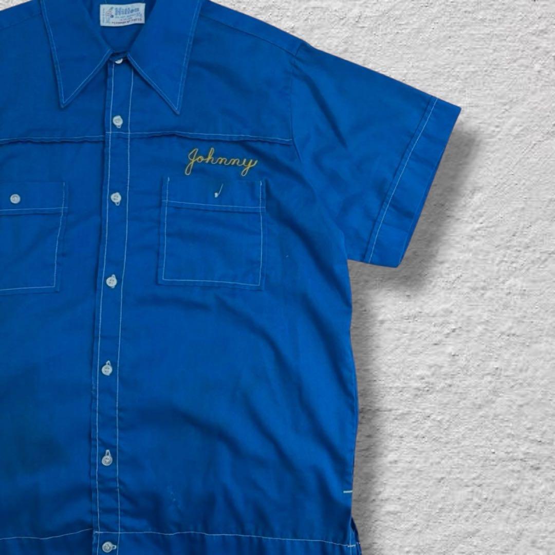 ヒルトンボーリングシャツ70s刺繍USA製チェーンステッチvintage古着