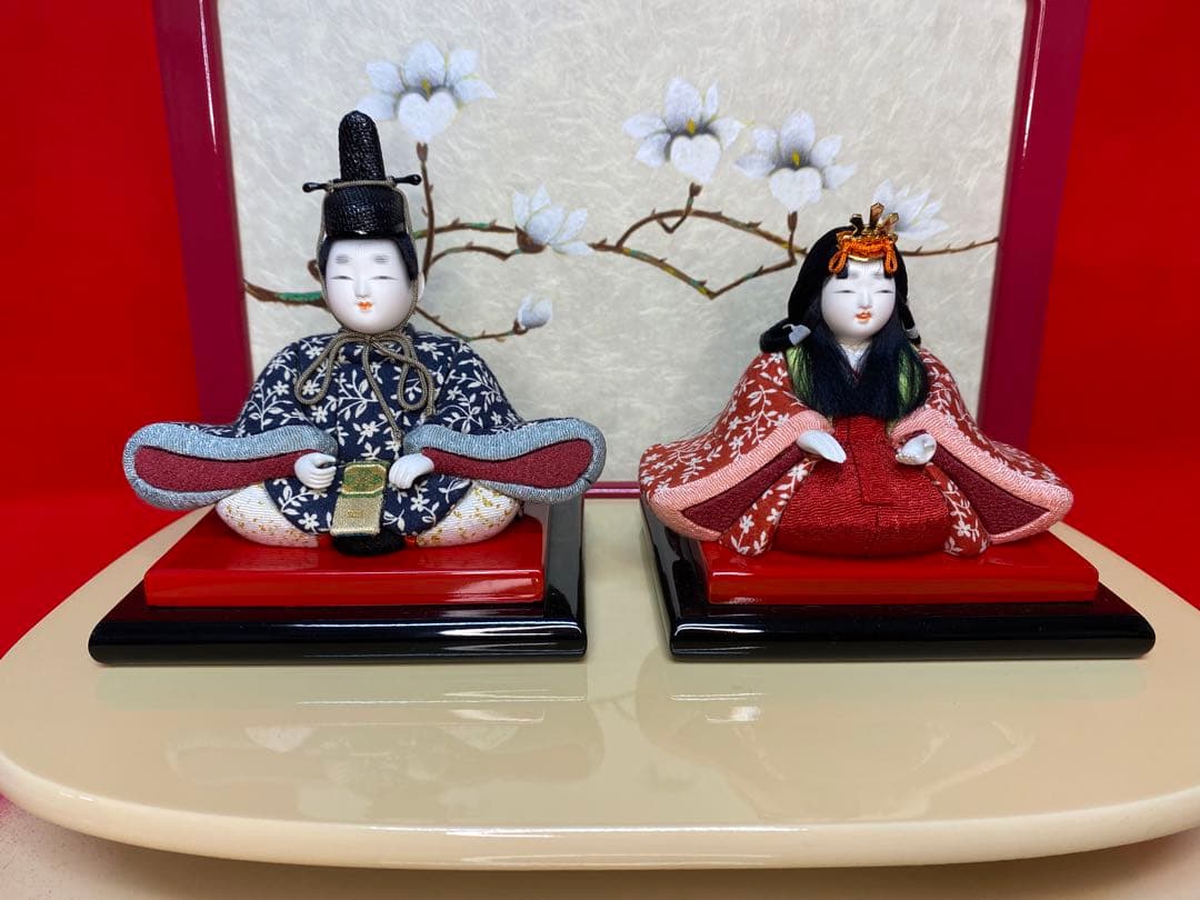 雛人形　草園作　木目込人形　親王五人飾り桜型台