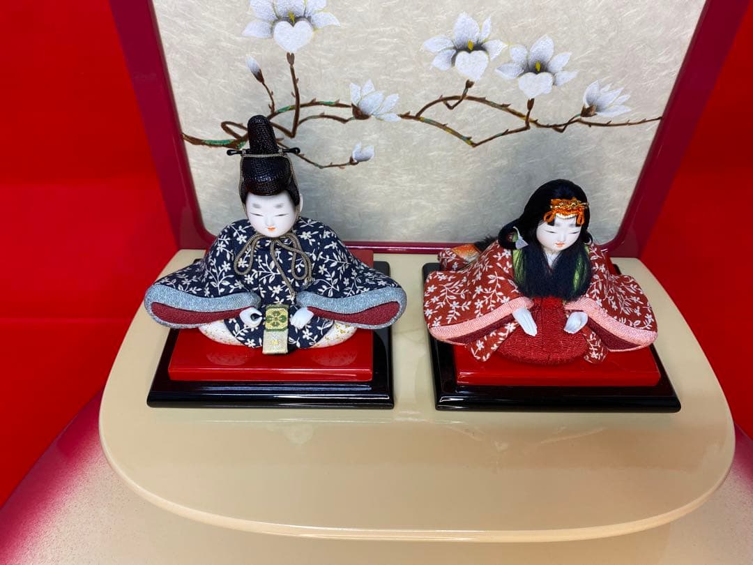 雛人形　草園作　木目込人形　親王五人飾り桜型台