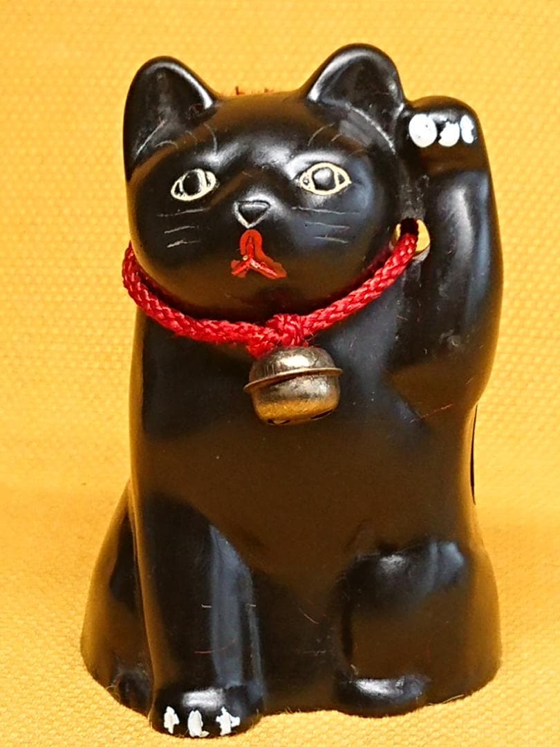 ネコ　猫　黒猫　招き猫　石製　置物　インテリア　工芸品　美術品　A2815