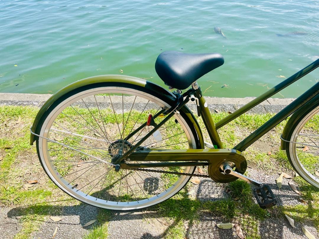 【比較的美品】大容量カゴ付き 27型シティサイクル モスグリーン 動作良好