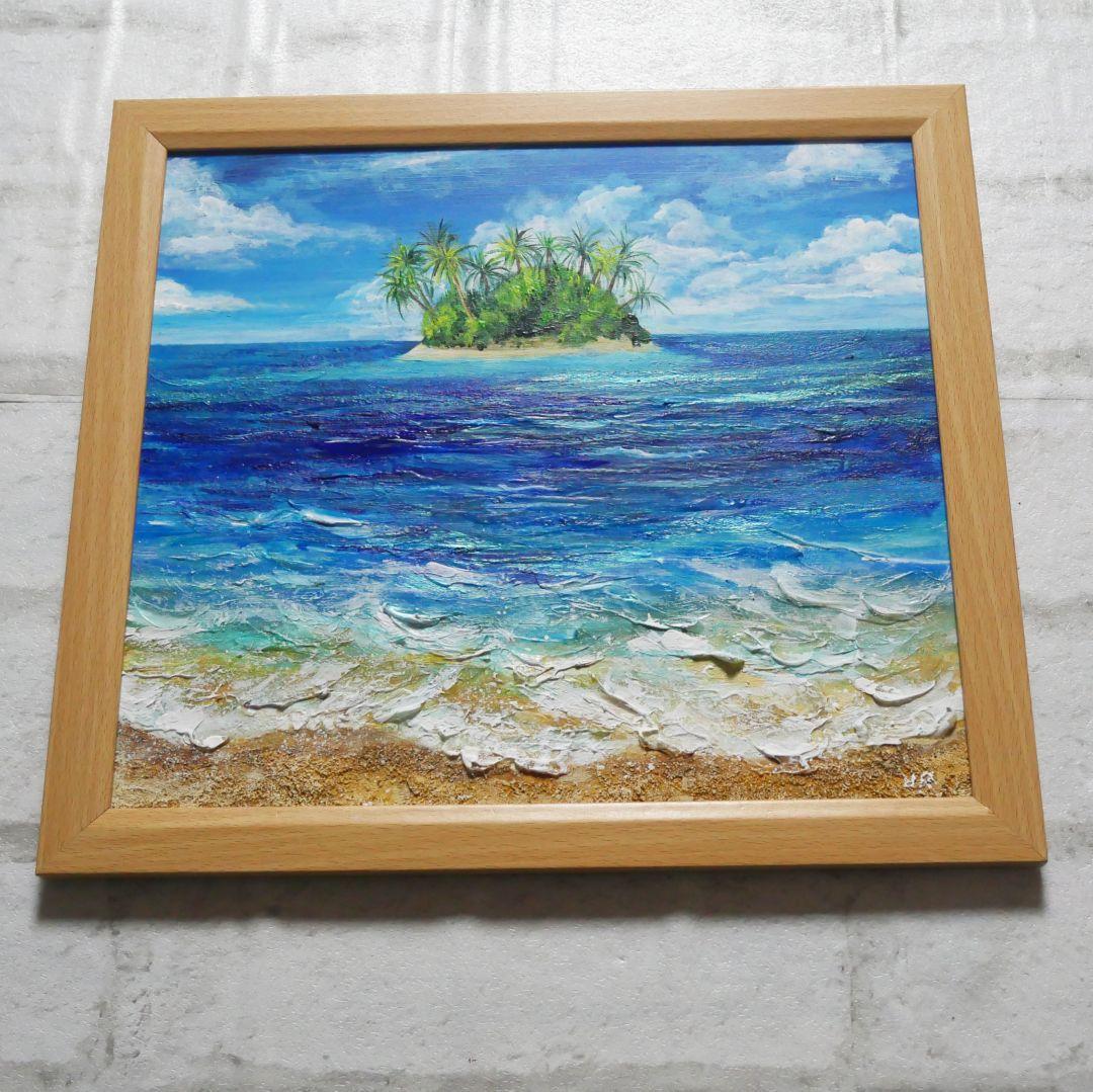 油絵 油彩 油彩画 絵 絵画【海の先に見える小島】