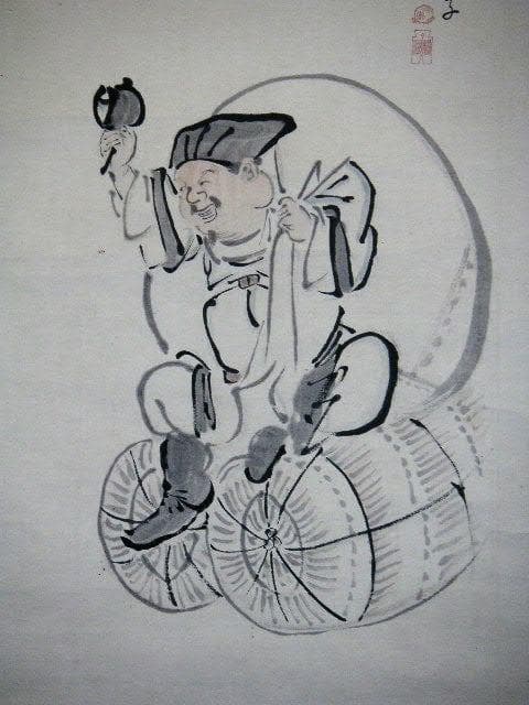 ♥掛軸　明治時代　大黒様【 桃湖 】掛け軸　骨董　古玩