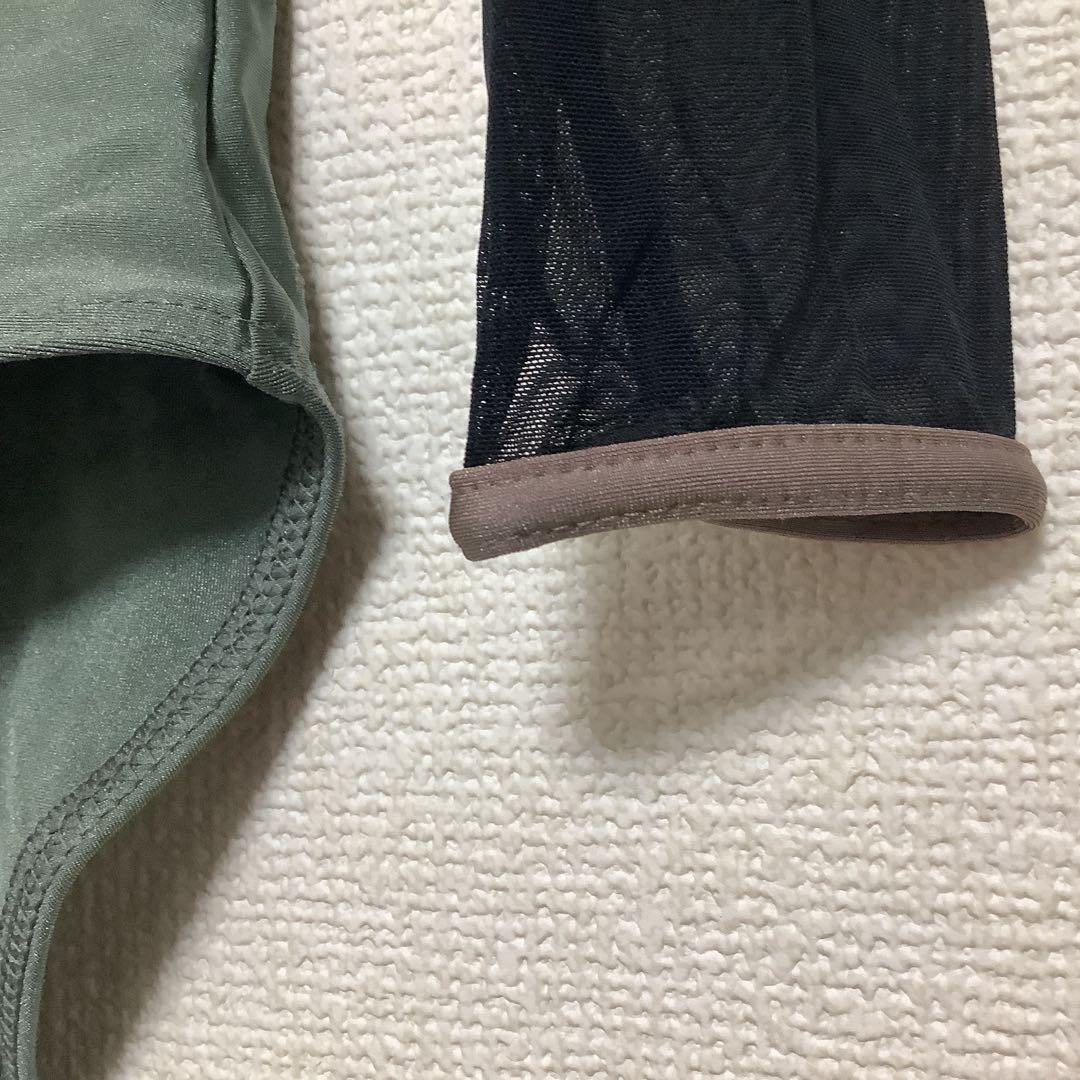 美品】YUMIKO オリーブグリーン ブラック 長袖 レオタード Sサイズ