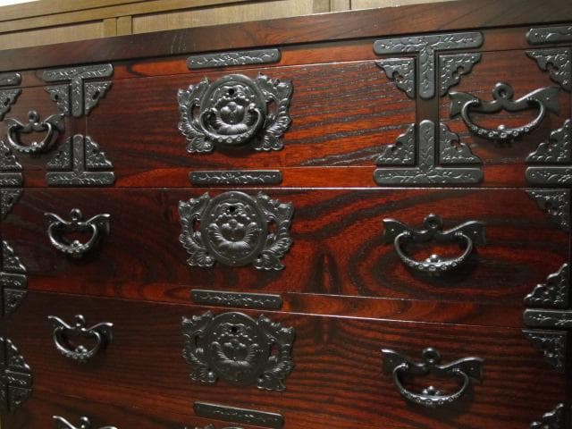 美品 伝統工芸 欅材 拭き漆塗 №999きさらぎ10号 3段 民芸 岩谷堂箪笥