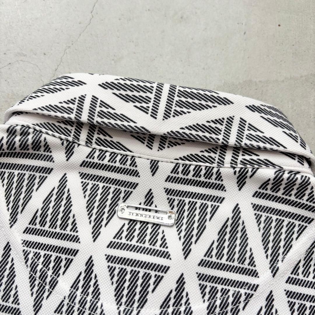 【美品】St ANDREWS セントアンドリュース 総柄半袖ポロシャツ ロゴ刺繍