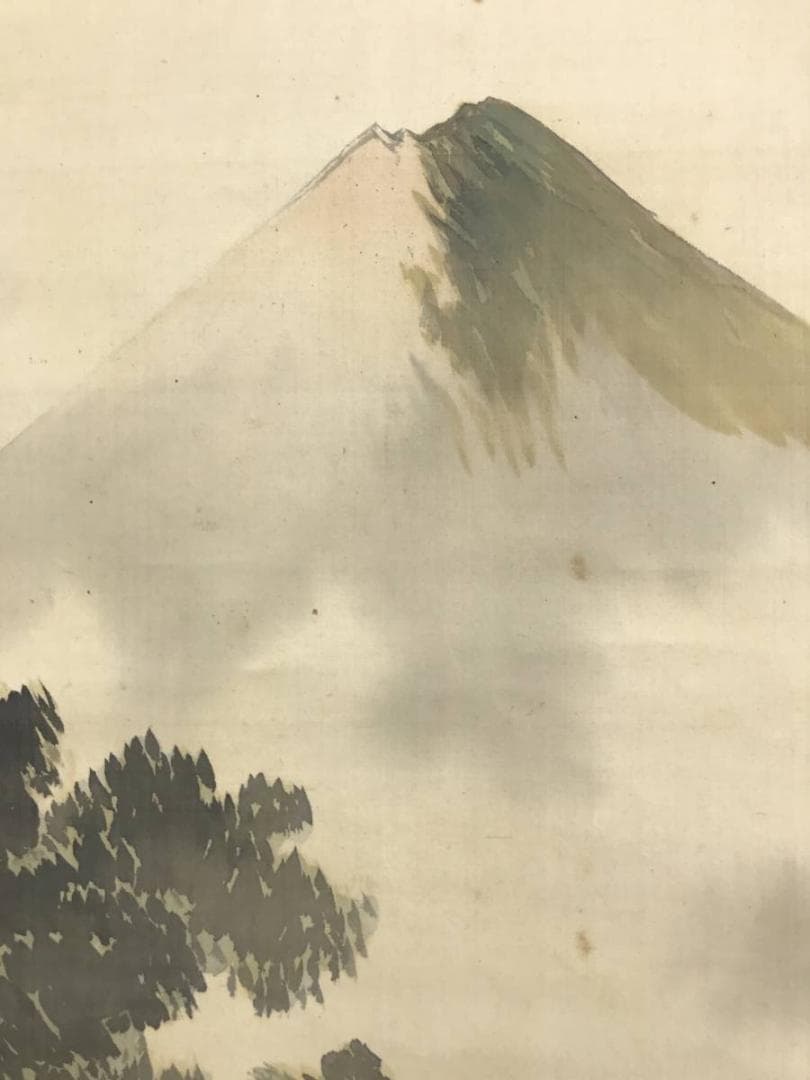 【真作】翠雨/富士山行図/山水図/掛軸/名家伝来/AD-855