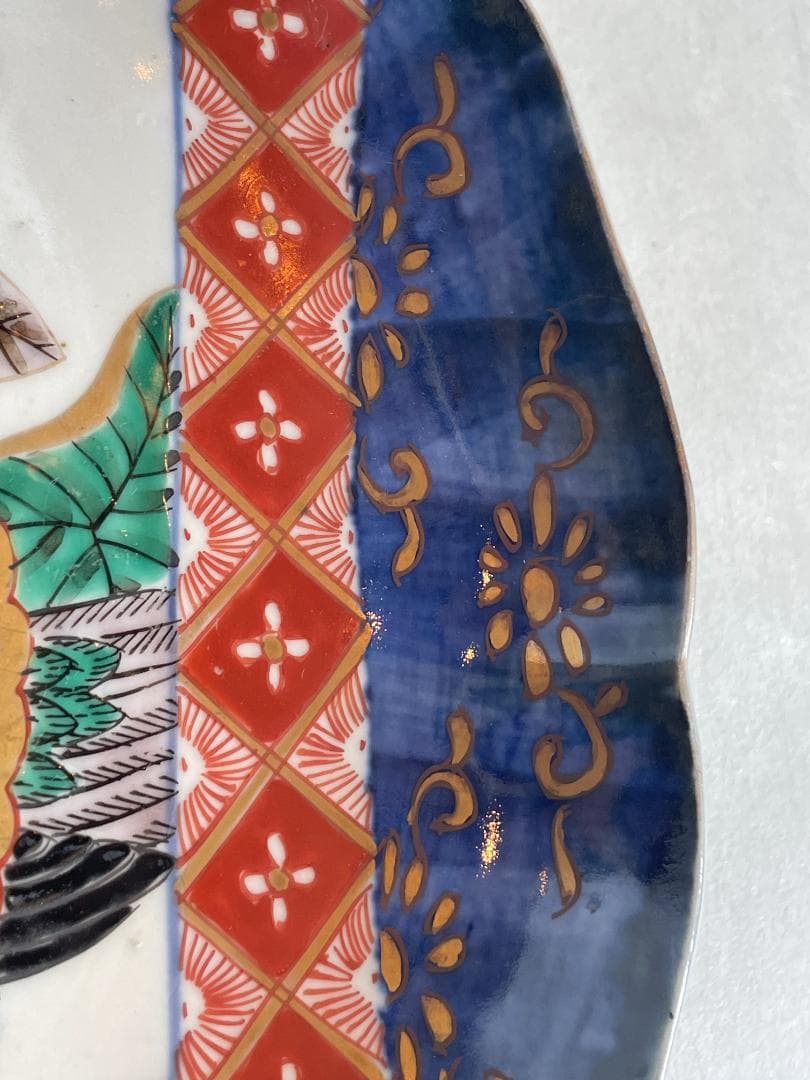 古伊万里 色絵 夫婦鳥図 オシドリ 鴛鴦 吉祥文 輪花皿 江戸後 明治初 飾皿