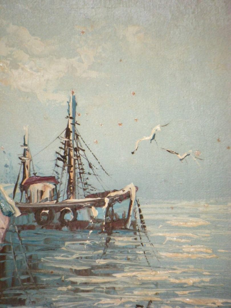 【真作】絵画　作者不詳　サイン有　油彩3号　海景　逸品　S187