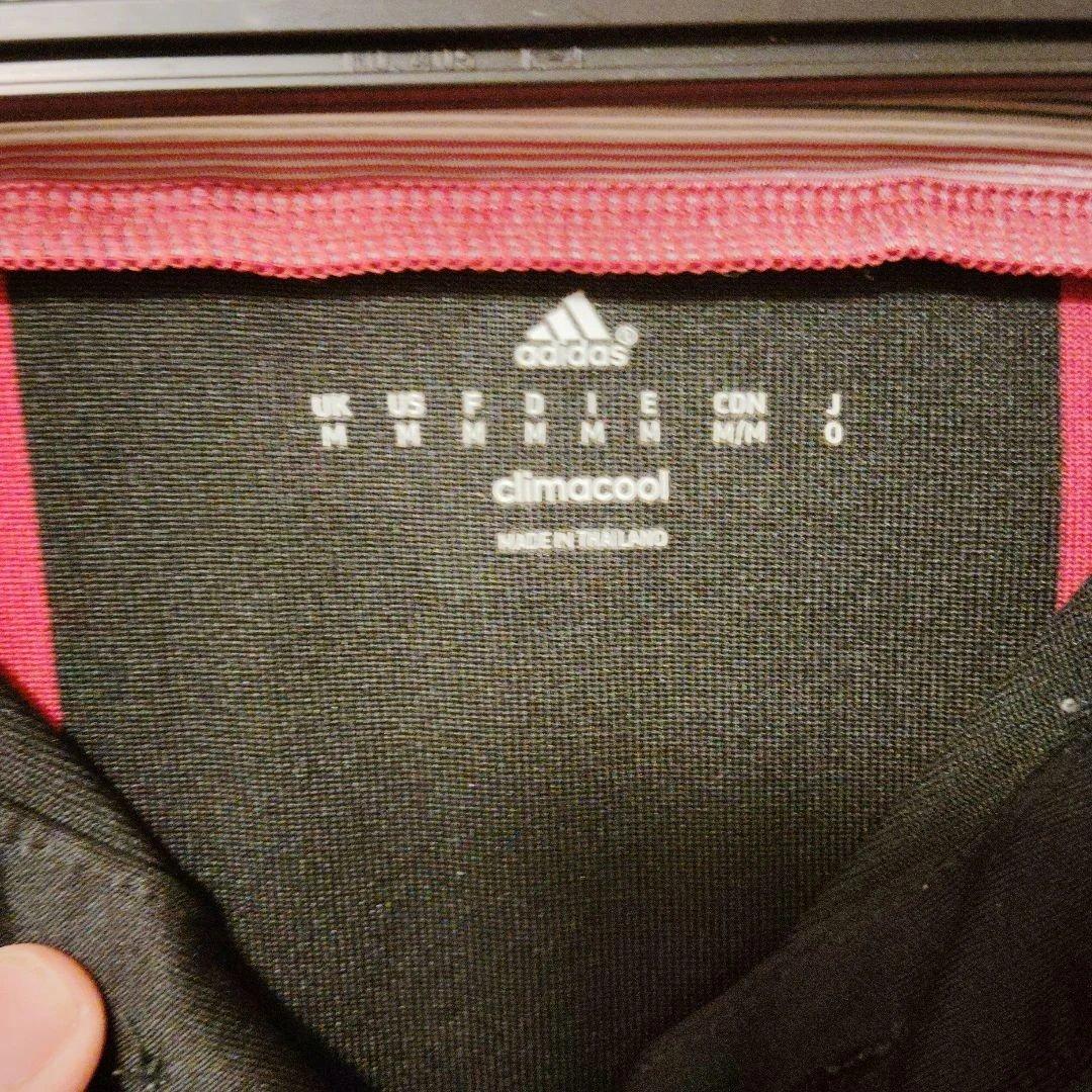 adidas サッカーシャツ M 赤黒ストライプ