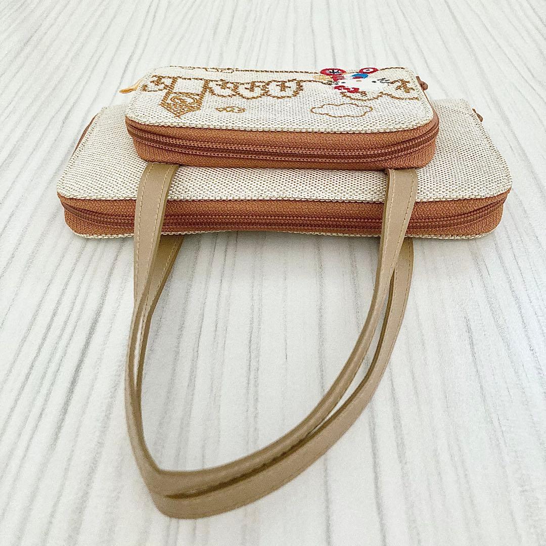 【未使用】平成レトロ ハローキティ ステッチ刺繍 大容量お財布バッグ ミニポーチ