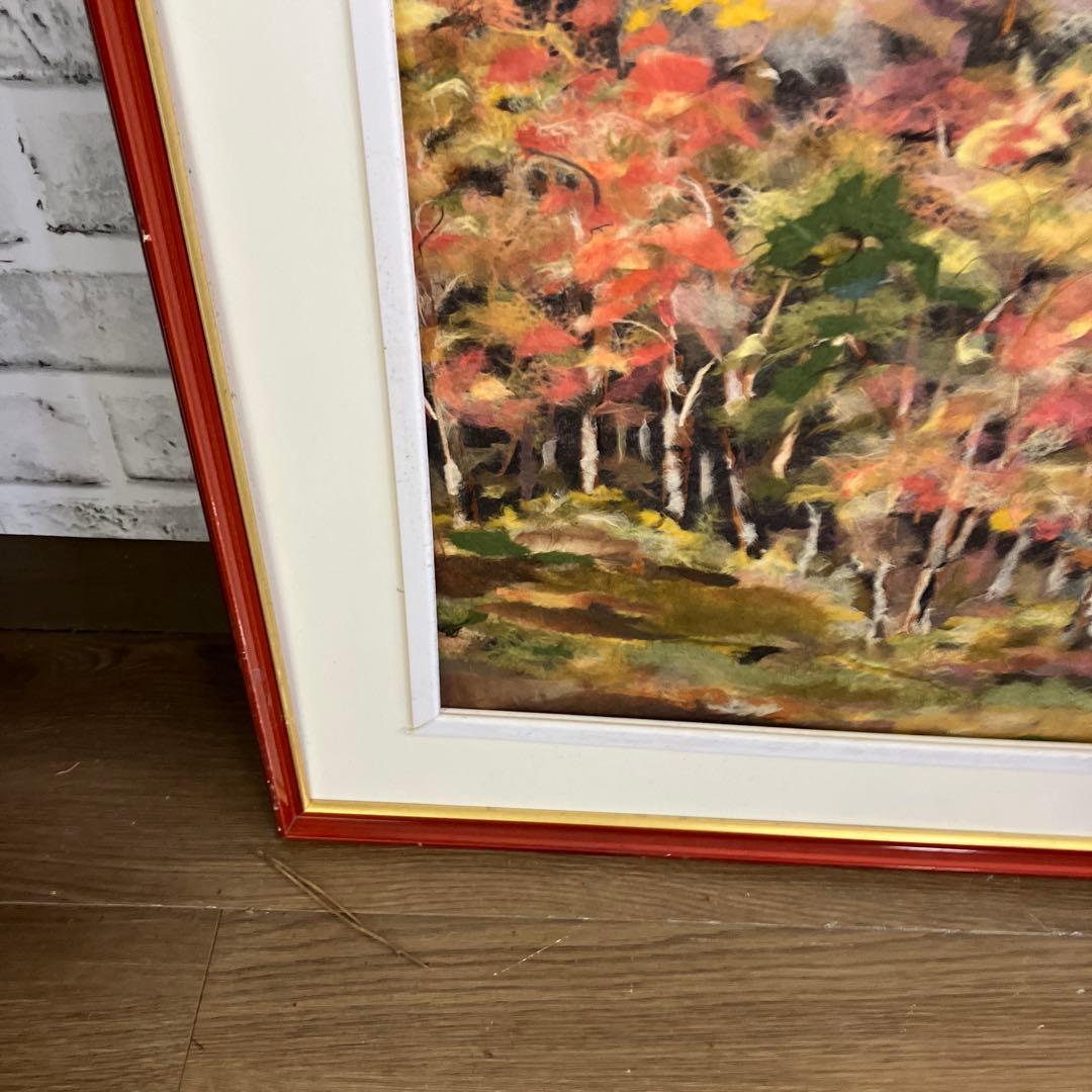 和紙ちぎり絵 貼り絵 山の風景 紅葉 額装 壁掛け インテリア アート 風景画