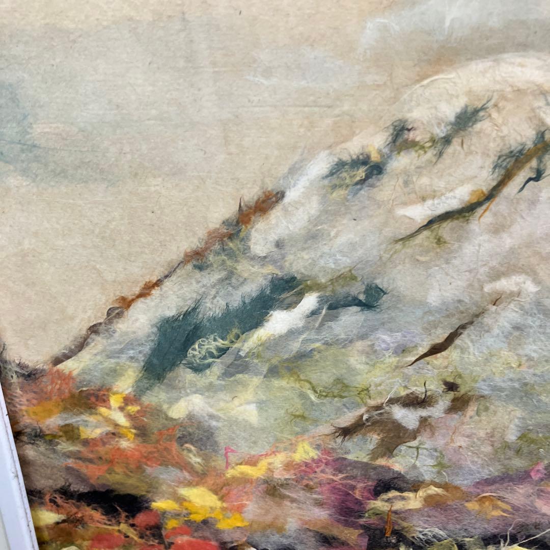 和紙ちぎり絵 貼り絵 山の風景 紅葉 額装 壁掛け インテリア アート 風景画