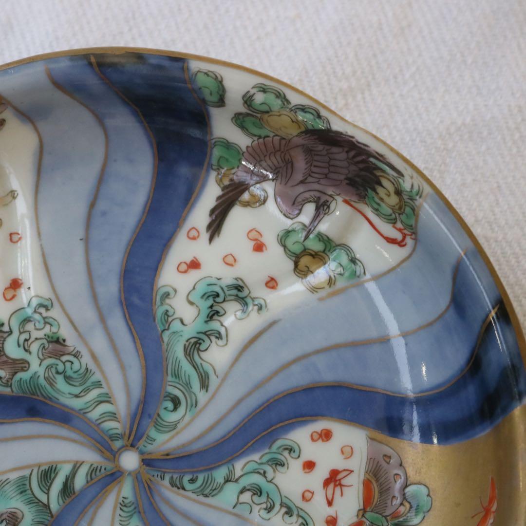 時代逸品！豪華絢爛　捻手金彩に舞う神獣たちの古伊万里１枚 5寸皿プレート骨董