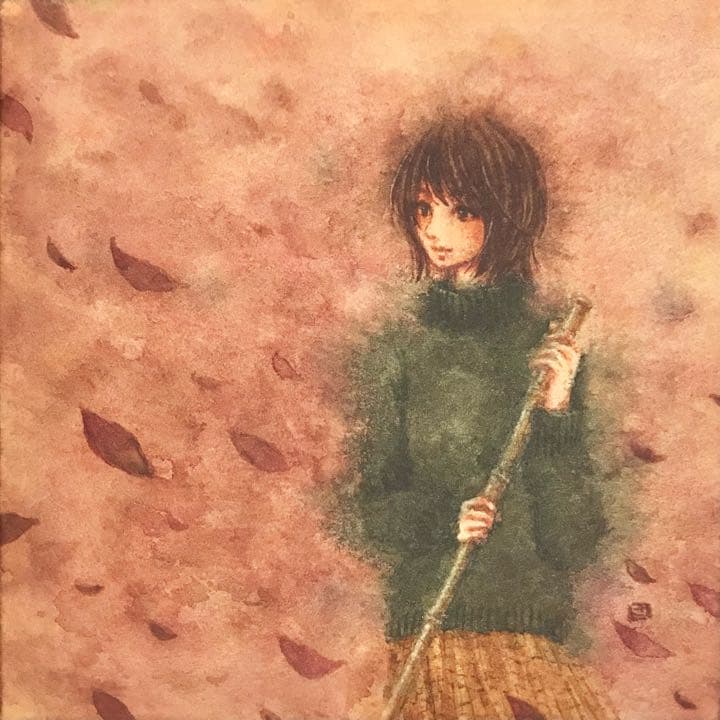 『落ち葉』（手描きイラスト・オリジナル・絵画・水彩画・人物画・原画）