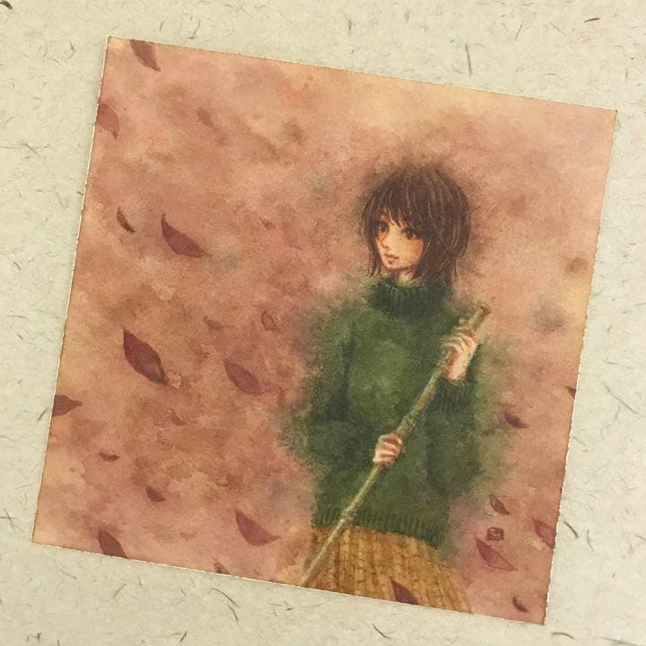 『落ち葉』（手描きイラスト・オリジナル・絵画・水彩画・人物画・原画）