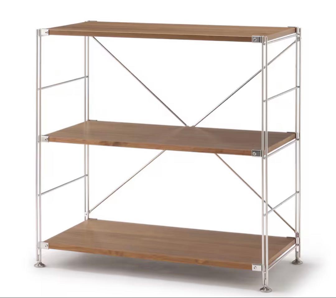 レーノン ★無印ステンレスユニットシェルフ　ウォールナット材棚セットワイド
