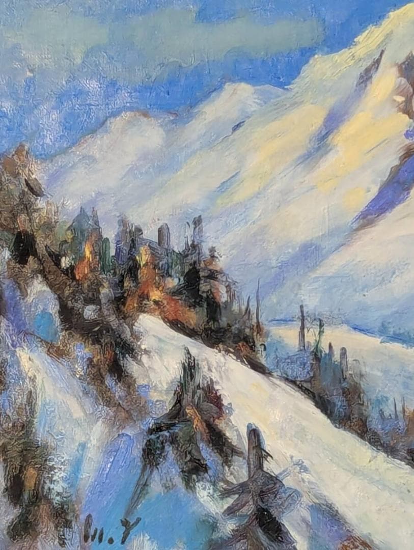【真作】絵画　山内正一　油彩4号　大雪山　雄大な山岳を描く　白銀の世界　Z6