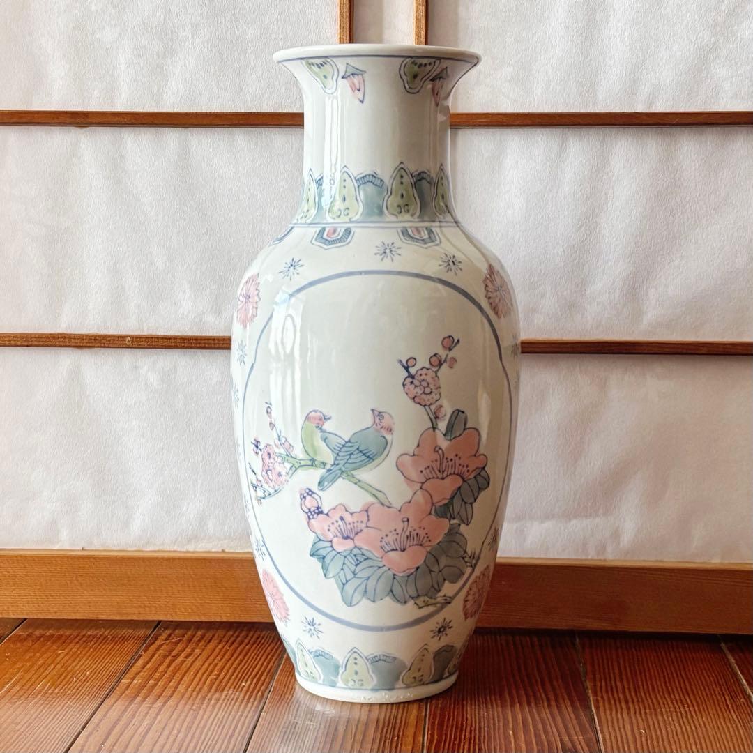 中国花瓶景徳鎮 青花磁 花鳥紋賞瓶 工芸品 古美術品中国磁器花瓶　花瓶　大型
