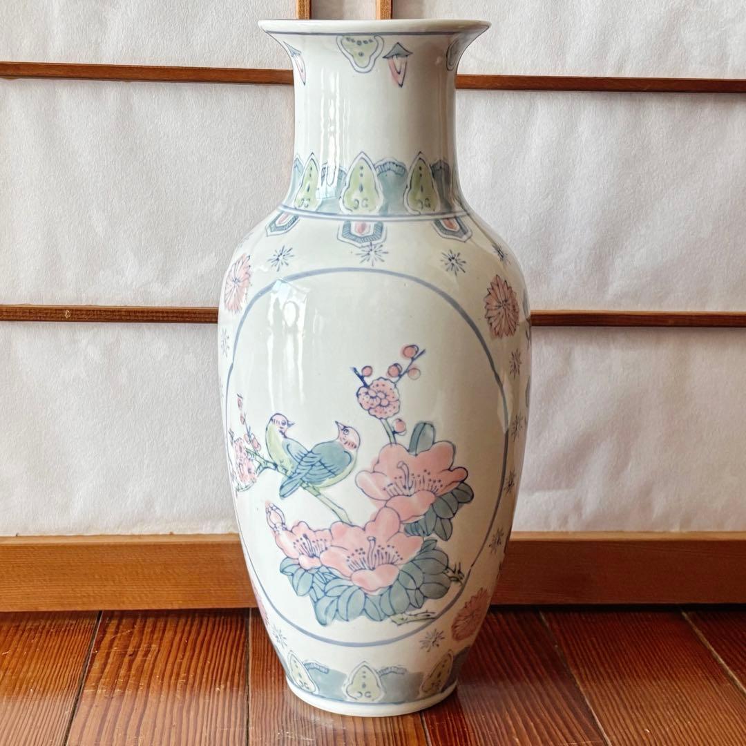 中国花瓶景徳鎮 青花磁 花鳥紋賞瓶 工芸品 古美術品中国磁器花瓶　花瓶　大型