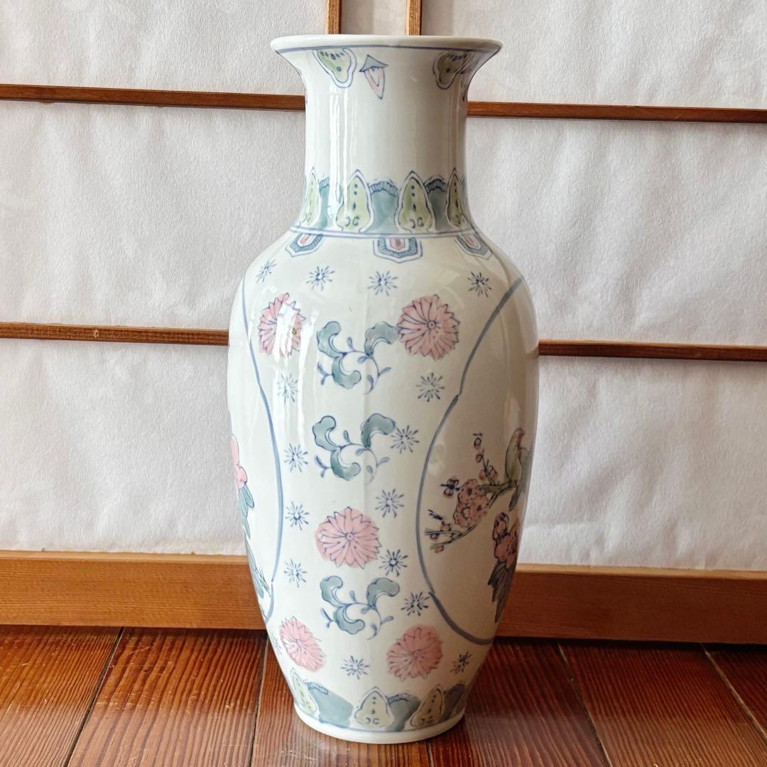 中国花瓶景徳鎮 青花磁 花鳥紋賞瓶 工芸品 古美術品中国磁器花瓶　花瓶　大型