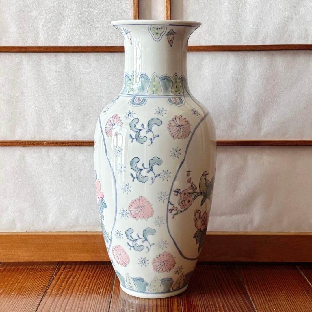 中国花瓶景徳鎮 青花磁 花鳥紋賞瓶 工芸品 古美術品中国磁器花瓶　花瓶　大型