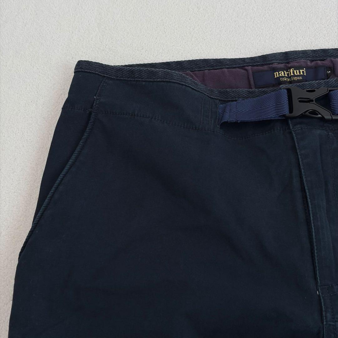 美品【narifuri】サルエル風 サイクル クロップドパンツ 紺 S ベルト付