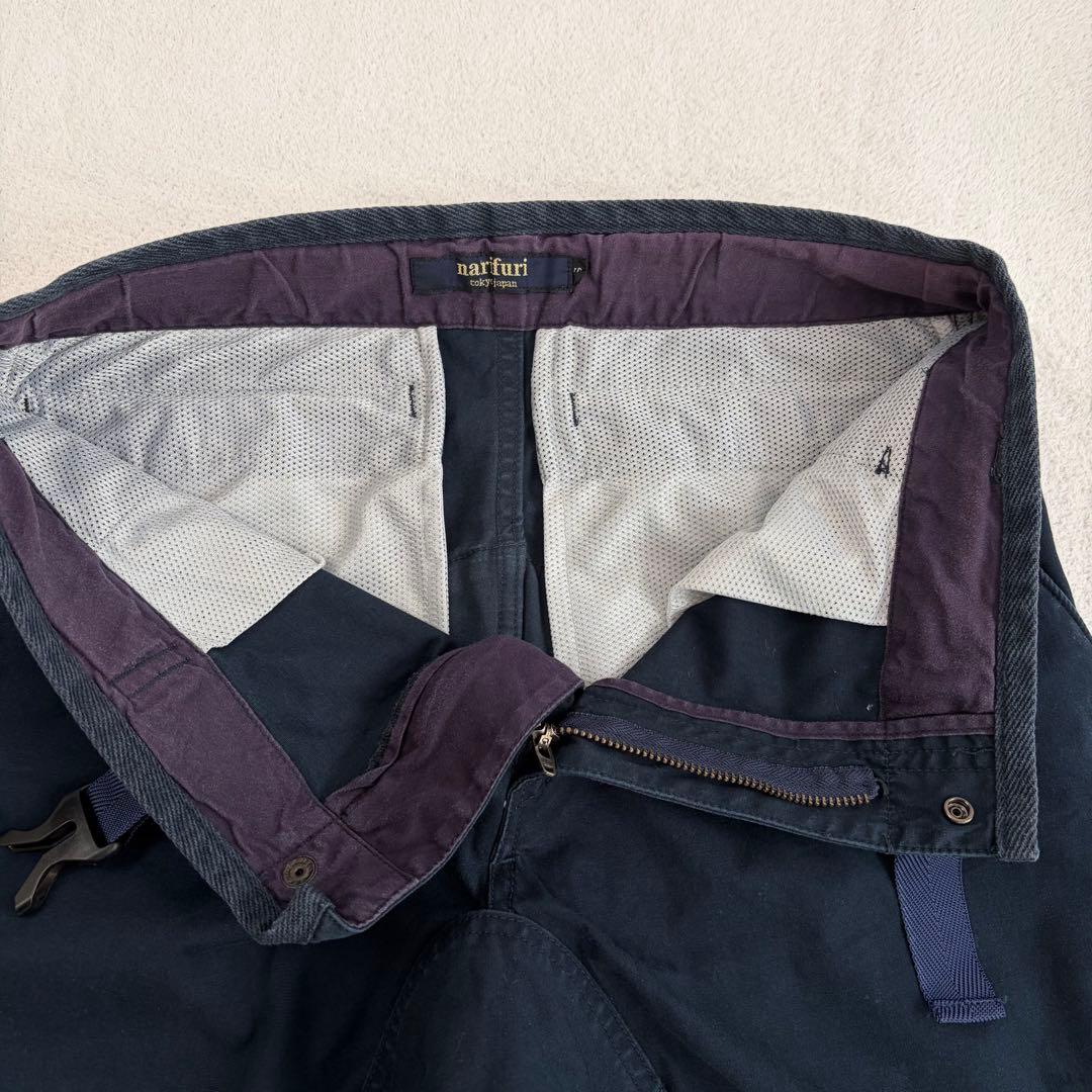 美品【narifuri】サルエル風 サイクル クロップドパンツ 紺 S ベルト付