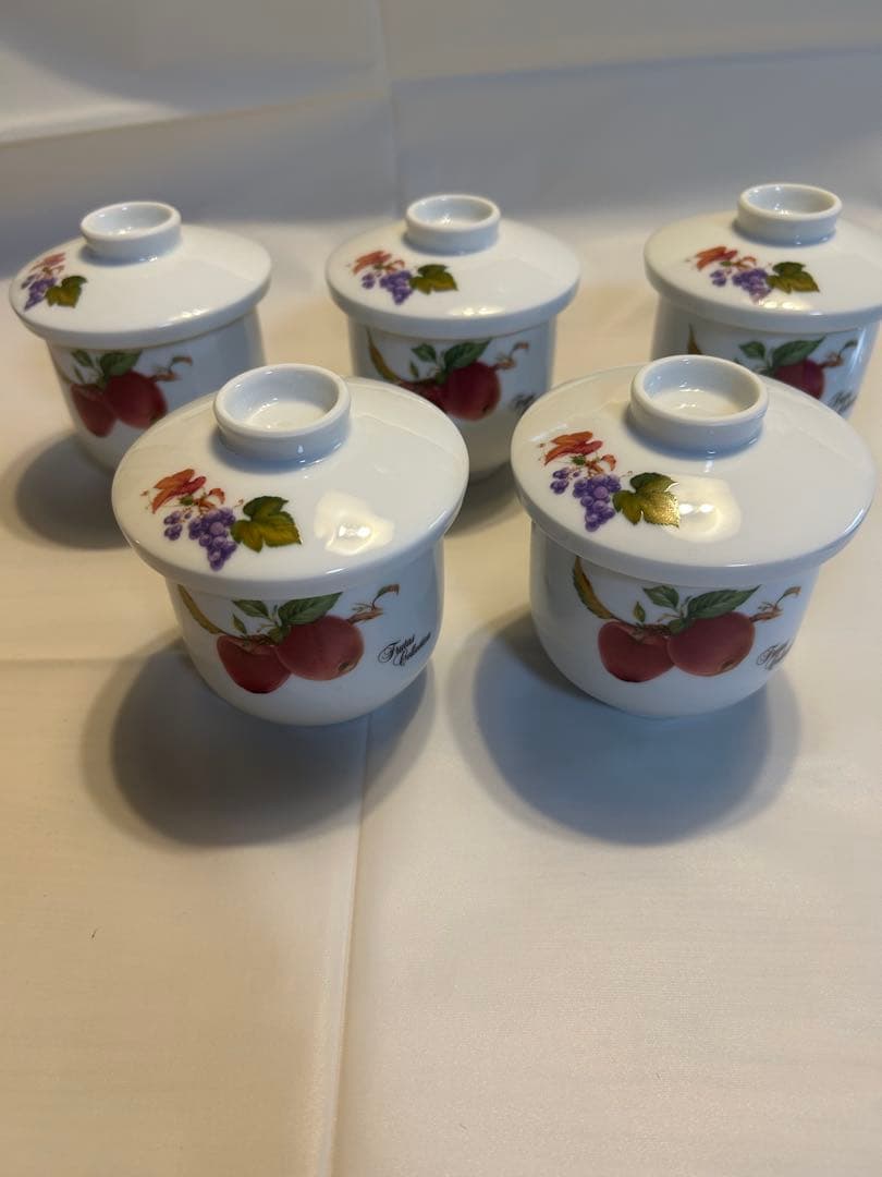 EJIRY 蒸し兼用鍋セット 茶碗蒸し5客セット フルーツ柄