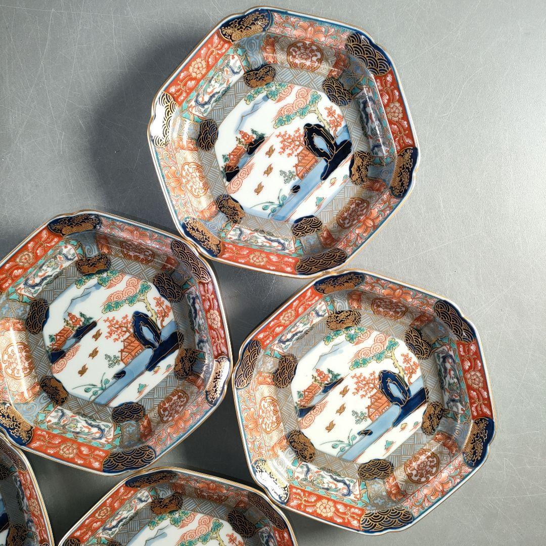 A1367-3/有田焼/幸楽窯/古伊万里金彩錦色絵山水取皿揃5客/共箱/懐石道具