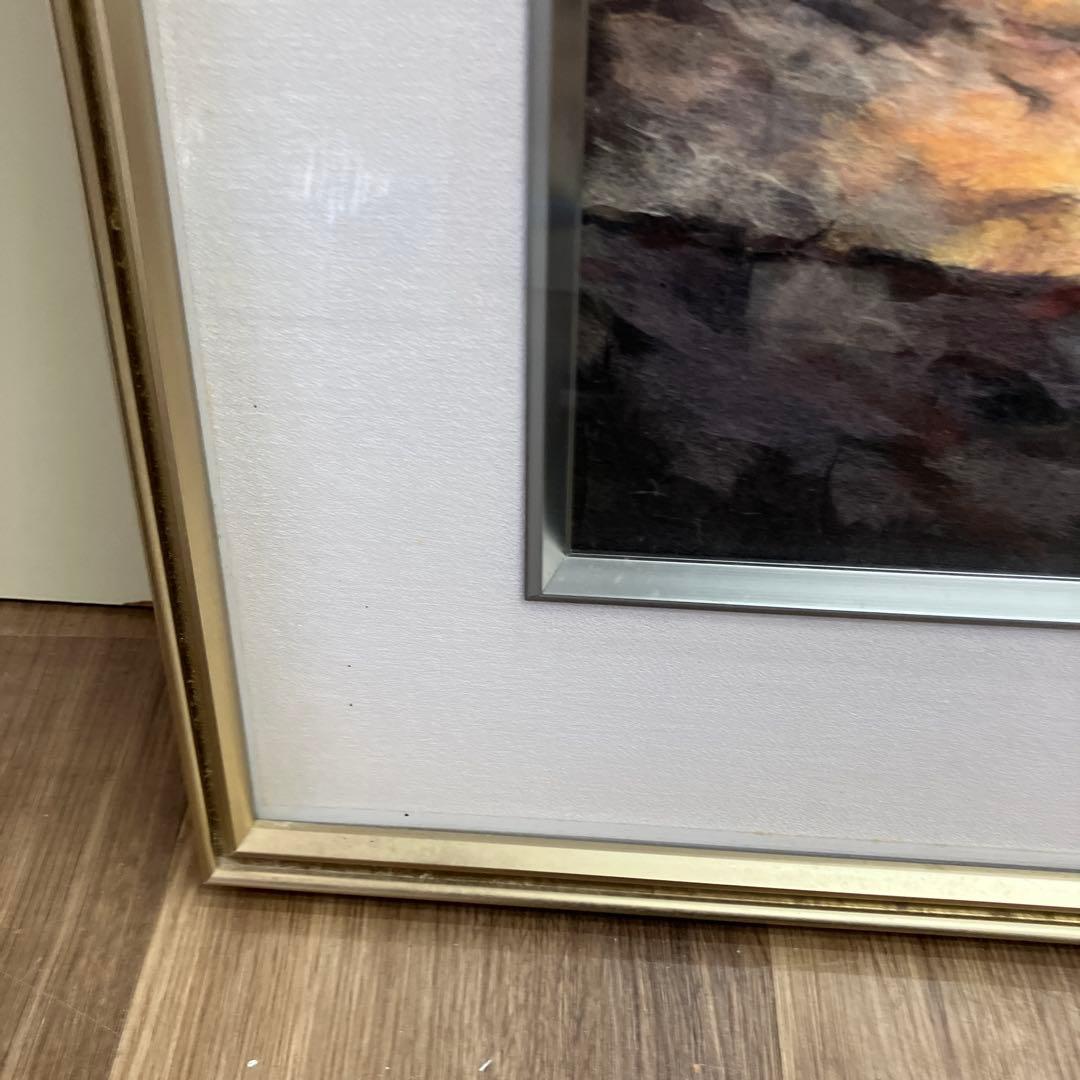 風景画 夕焼け 雲 額装 アート インテリア 壁掛け 和紙風 ちぎり絵 貼り絵