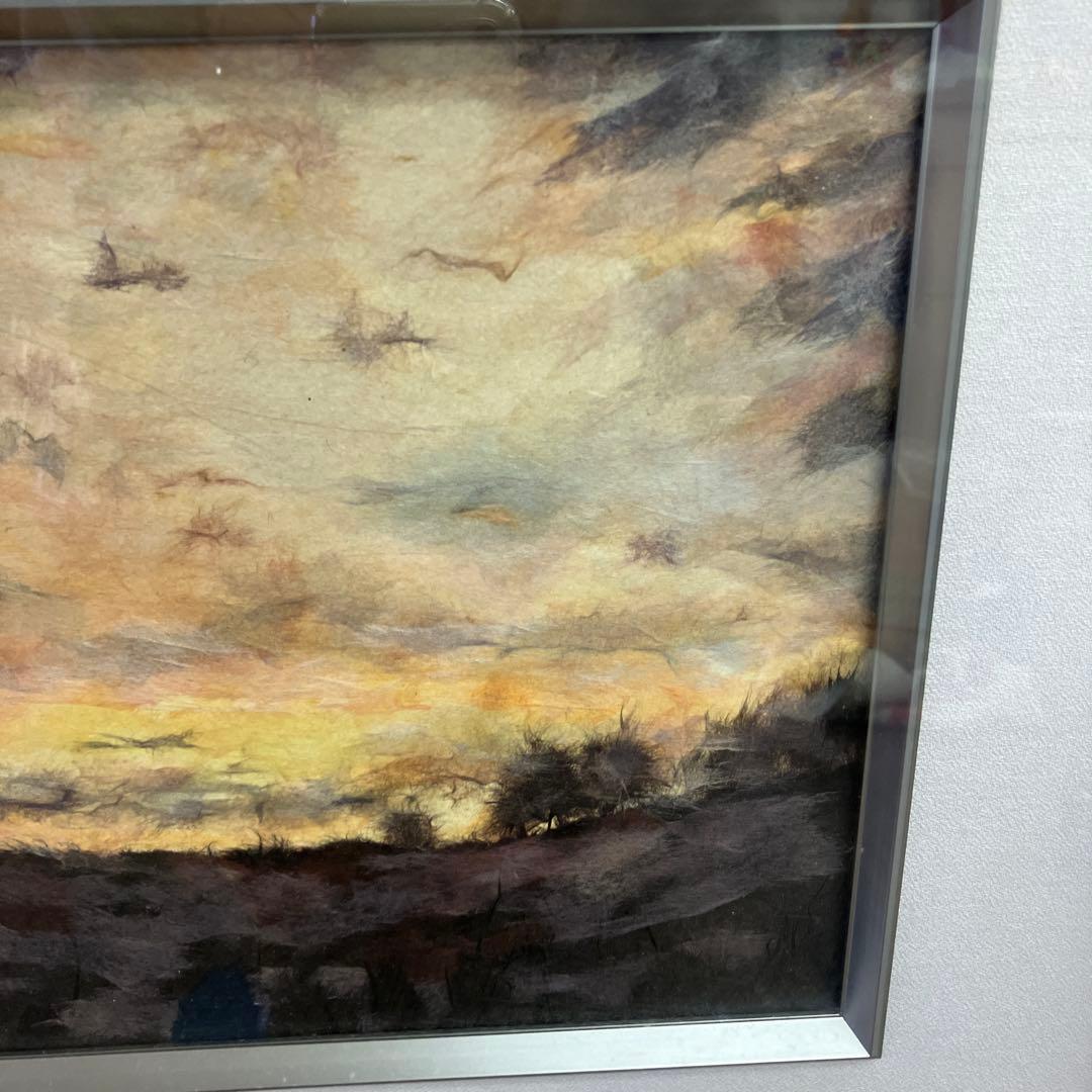 風景画 夕焼け 雲 額装 アート インテリア 壁掛け 和紙風 ちぎり絵 貼り絵