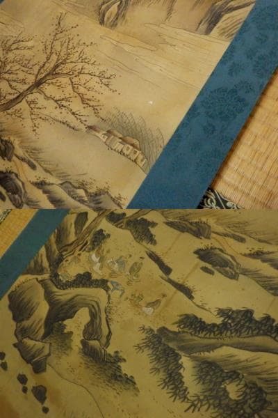 【値下】【掛軸】天泉 山水画 大型 約204cm 絹本 古画 骨董品（木箱付き）